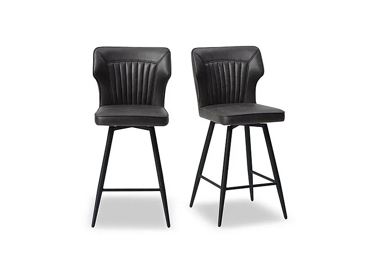 Jayden Pair of Faux Leather Swivel Bar Stools - Dark Grey