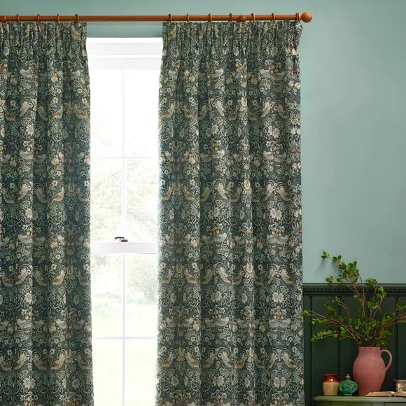 Morris & Co. Strawberry Thief Jacquard Pencil Pleat Curtains 1