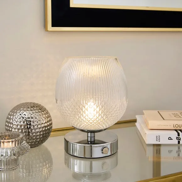 Cassia Pressed Glass Rechargeable Touch Dimmable Table Lamp