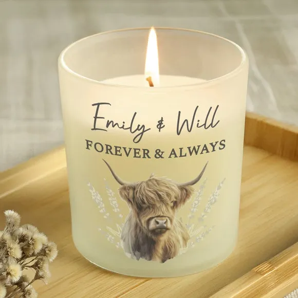 Personalised Highland Cow Frosted Glass Candle 3