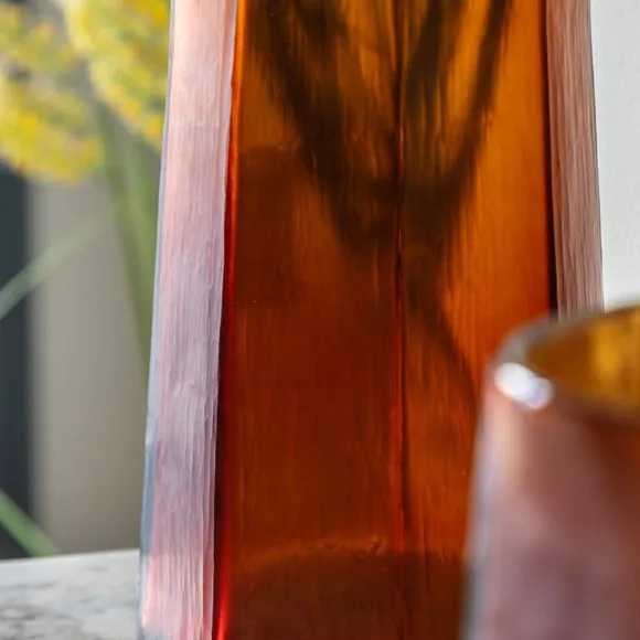 Crossland Grove Organic Faceted Hurricane Amber H260mm, Brown 2