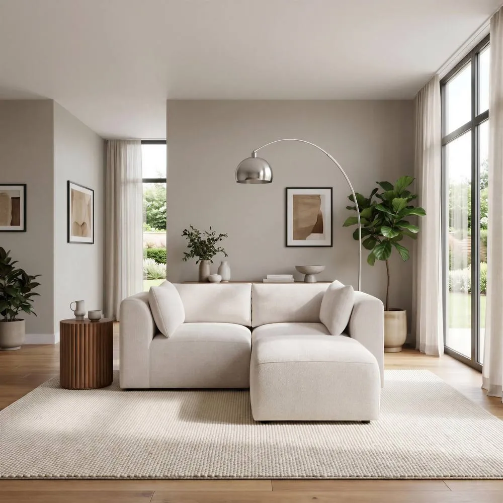 FurnitureboxUK Drift Boucle Fabric 2 Seater Modular Chaise Sofa in Cream 3
