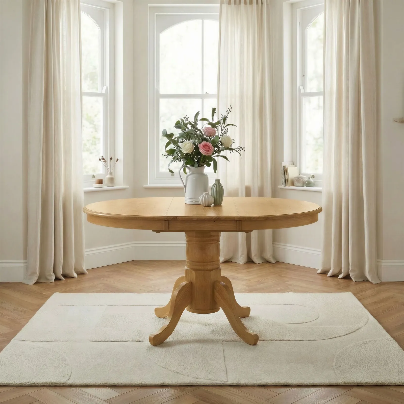 FurnitureboxUK Padstow Rustic Farmhouse Extending Solid Wood Dining Table in Light Oak