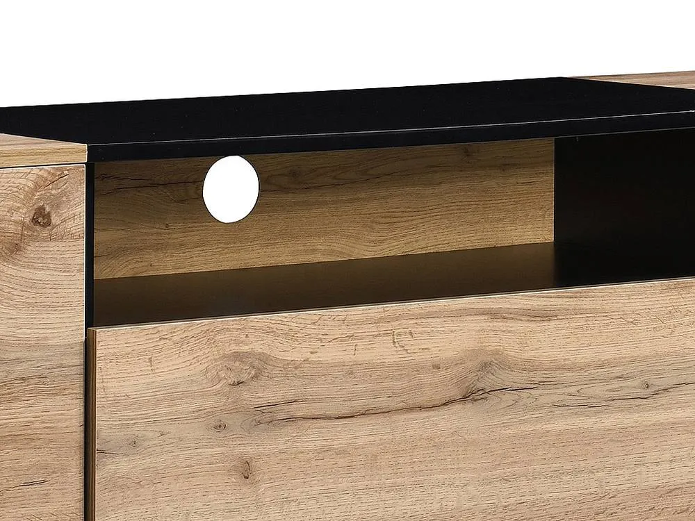 Vente-unique TV Stand With 2 Doors, 1 Drawer & 1 Shelf - Natural & Black 5
