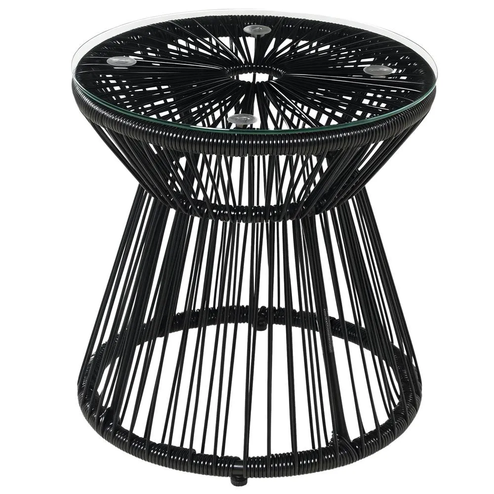 OUTSUNNY PE Rattan End Table, Round Side Table, Tempered Glass Top Coffee Table, Black 2