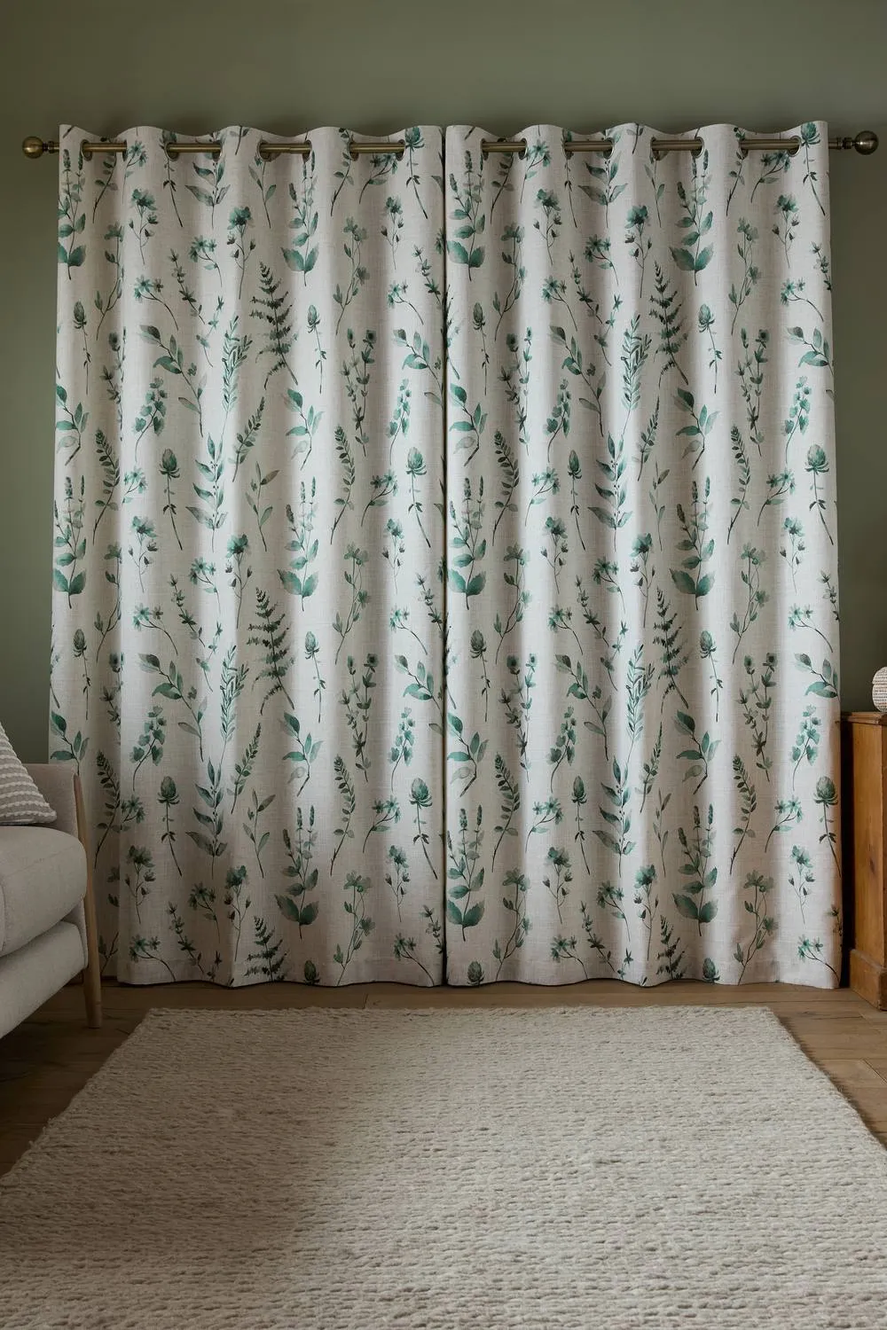 Catherine Lansfield 'Watercolour Leaves' Lined Eyelet Curtains 2