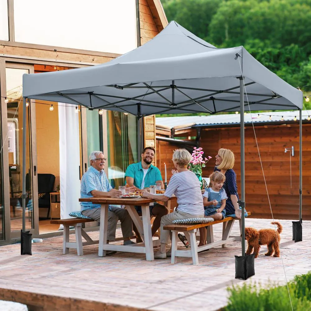 Costway 300 x 300cm Pop up Canopy Tent Easy Setup Gazebo Shelter w/Wheeled Bag in Grey