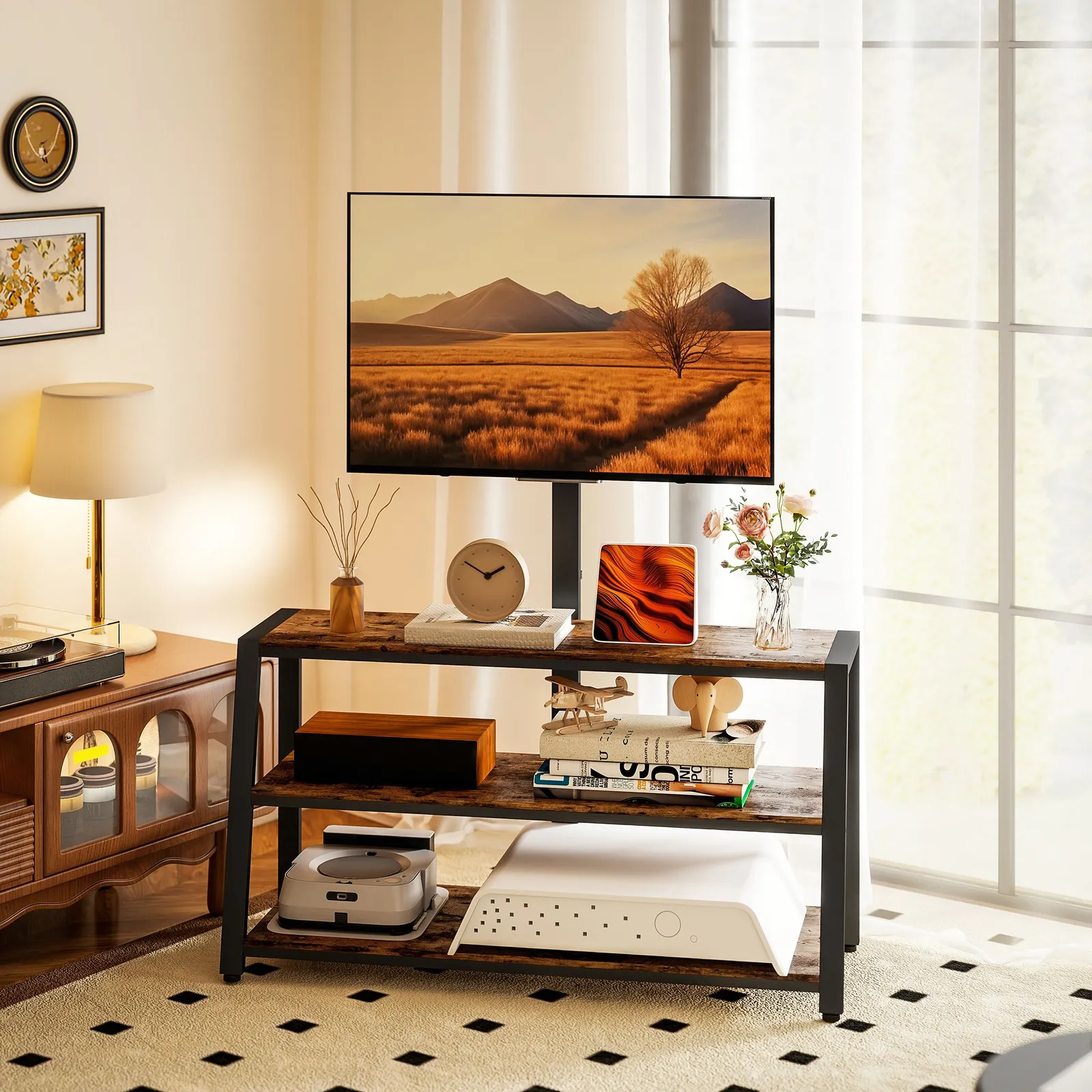 HOMCOM TV Stand Cabinet with Swivel Bracket for 32 - 70 Inch TVs in Brown
