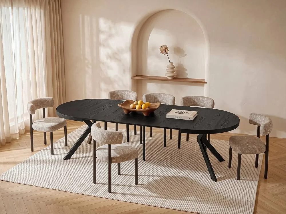 Vente-unique Extendable Dining Table Seating 6 To 6 Cm MDF & Steel - Black 3