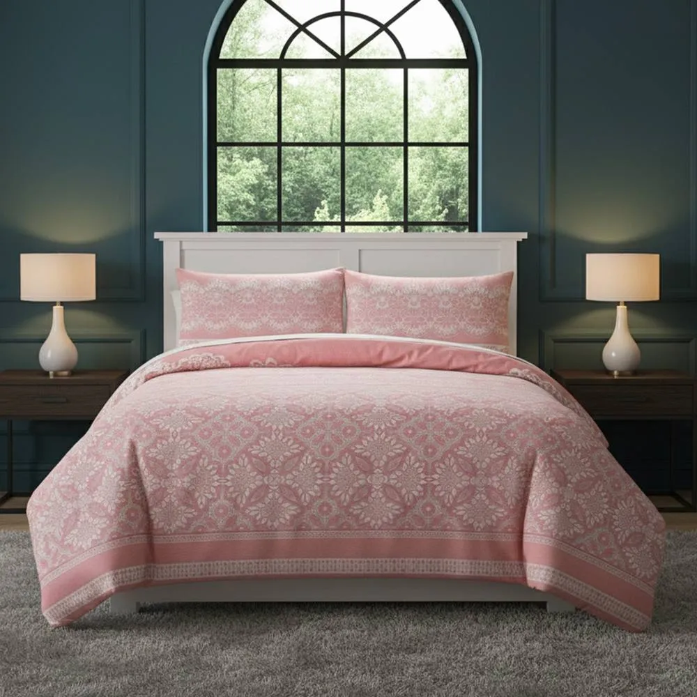 Snug City Elegant Floral Duvet Set Modern Flower Pattern Bedding for Home Decor in Pink