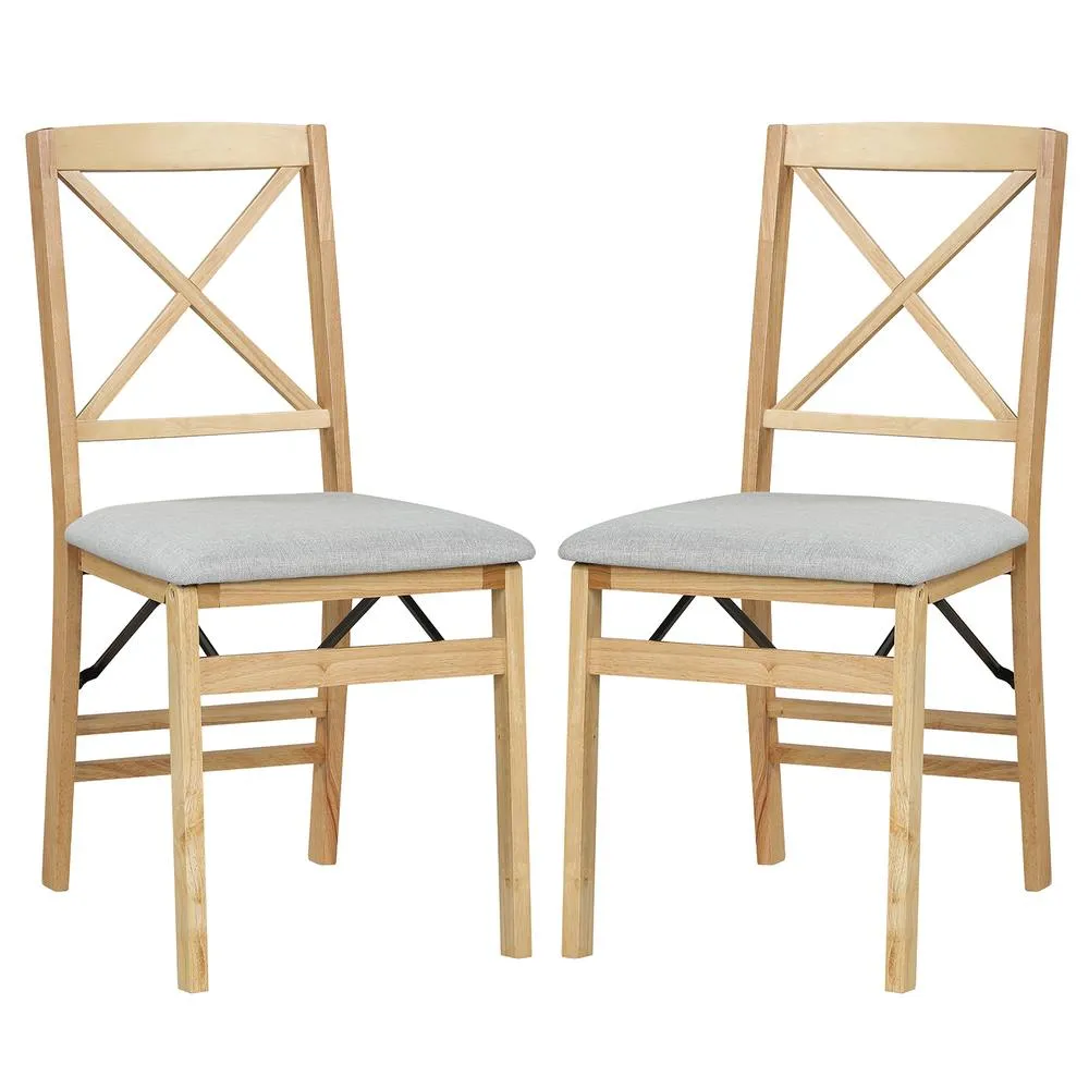 Costway 2PCS Folding Dining Chairs Kitchen Side Chairs W/ Padded Seat in Natural 2