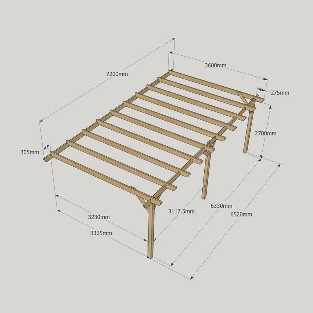 Rutland County Garden Furniture Ltd Wall Mounted Garden Pergola 3 Posts, Wood, L360 x W720 x H270cm, Brown 6
