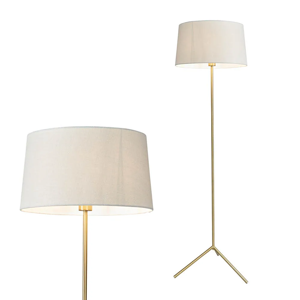 Stassy Tripod Feet Floor Lamp with Light Grey Shade, Satin Brass