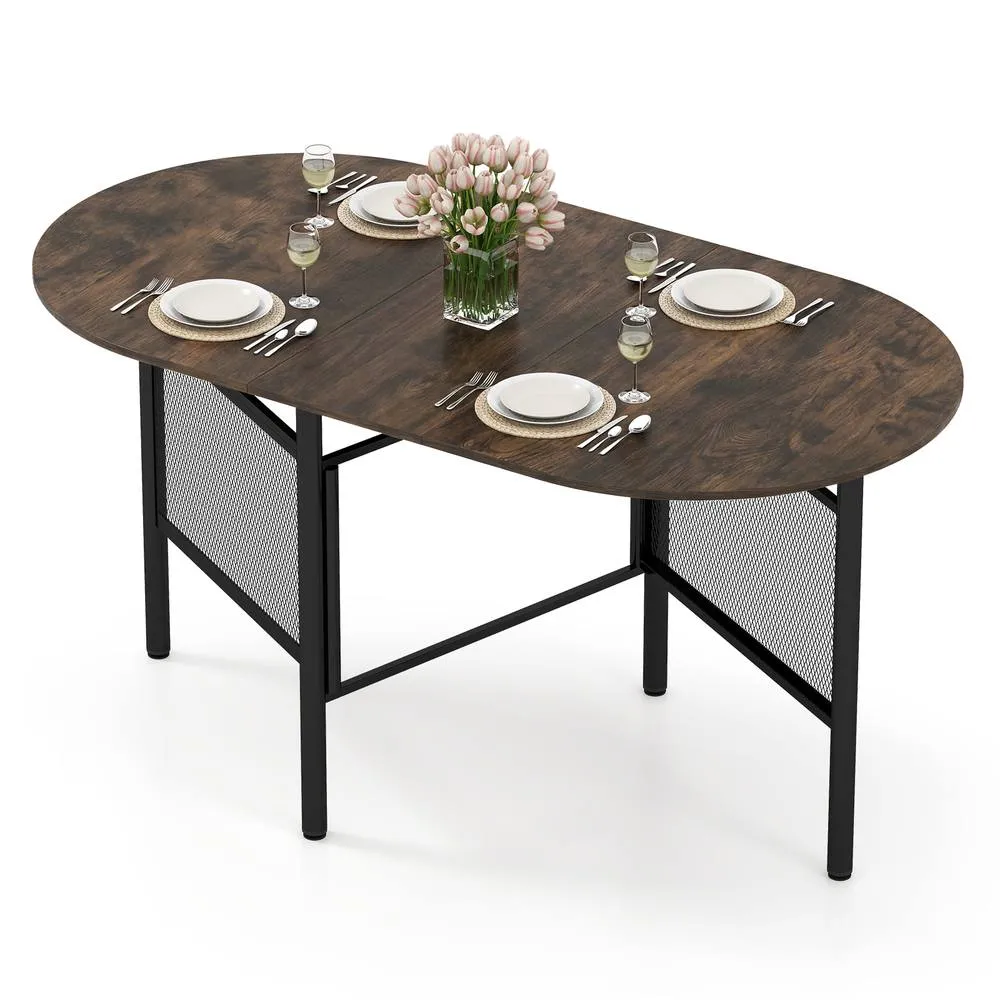 Costway 150 CM Folding Dining Table Industrial Console Table for 6-8 People in Brown 3