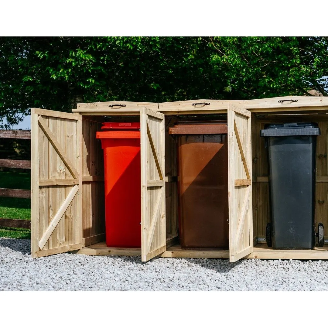 Buttercup Farm Chatburn Bin Store, Fits 3x 180L/240L Wheelie Bins & 4x Boxes in Brown 4