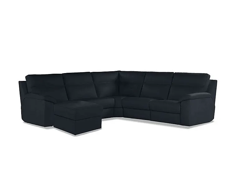 Pepino Large Leather Left Hand Facing Corner Sofa with Chaise End - Torello Blu