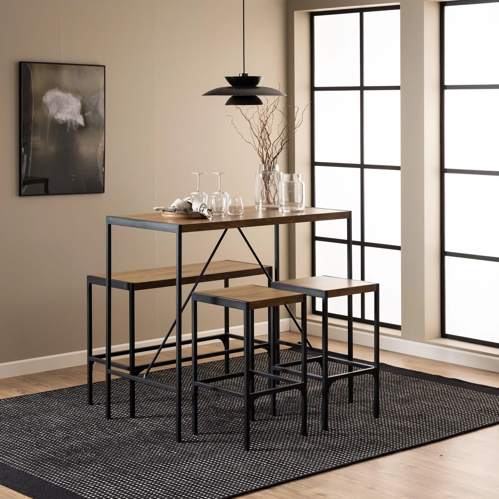 Furniture To Go Bahamas Bar Table Set & Black & Oak 4