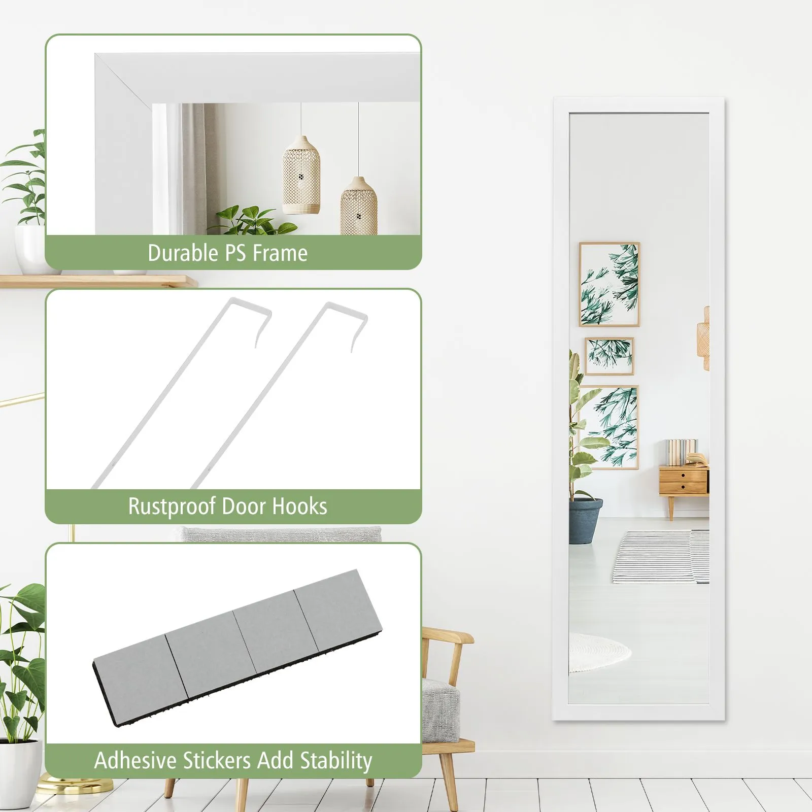 Costway Full Length Over the Door Mirror Bedroom Entryway Wall Hanging Full Body Mirror in White 4