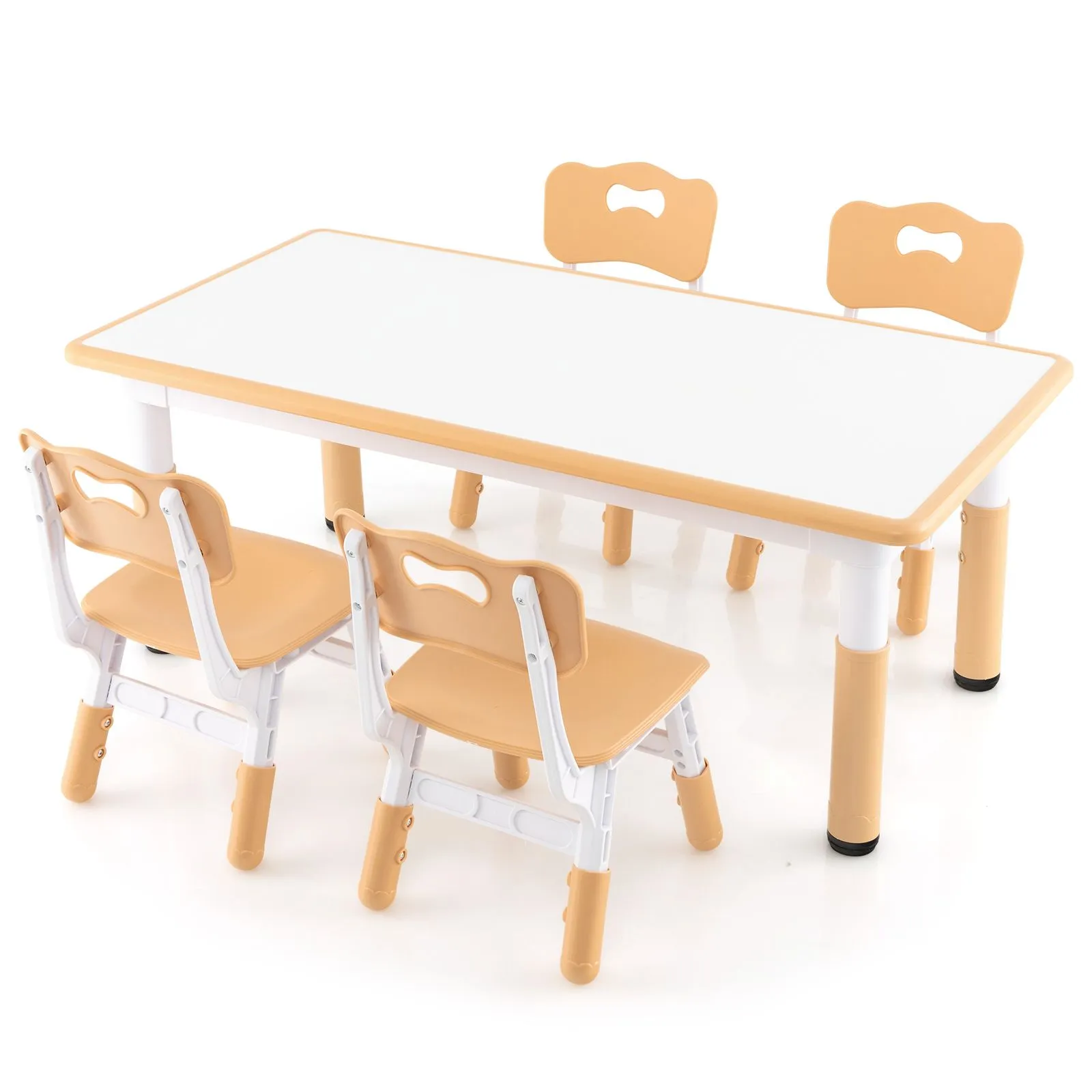 Costway Table & 4 Chairs Set Art Study Multi Activity Table with 4 Seats in Natural 2