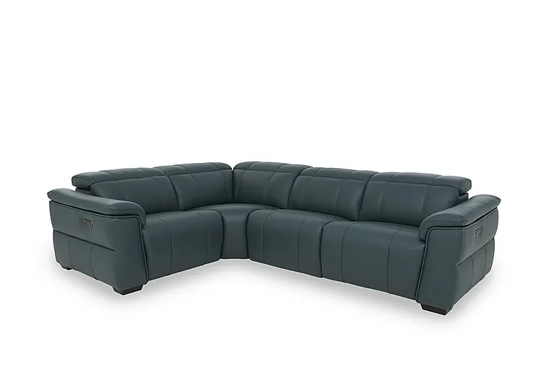 Inca NC Leather Double Power Recliner Left Hand Facing Corner Sofa with Power Headrests - Peacock