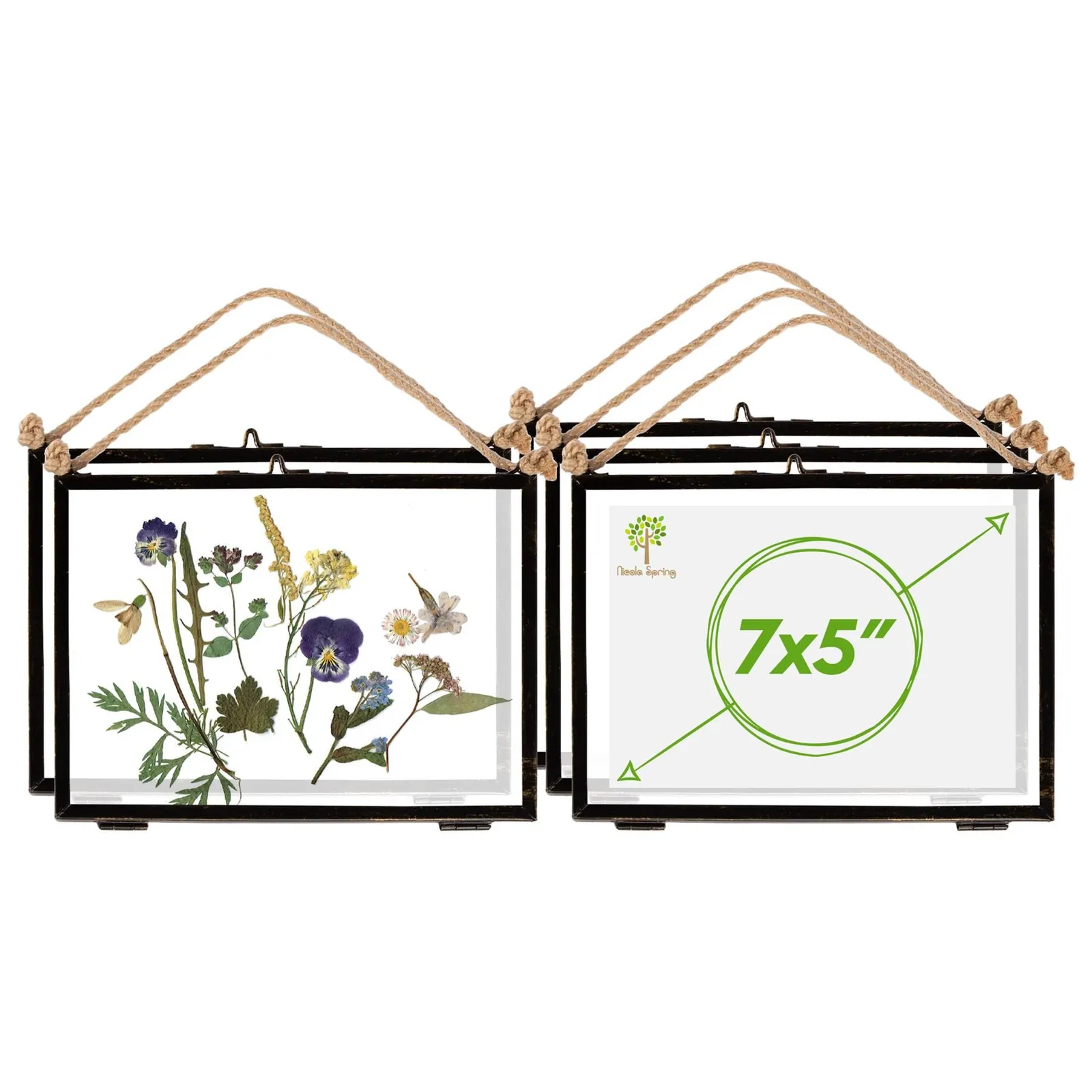 Nicola Spring 5x Hanging Metal Photo Frames - 7" x 5" - Black - Picture Frame Wall Mounted Frame with Rope