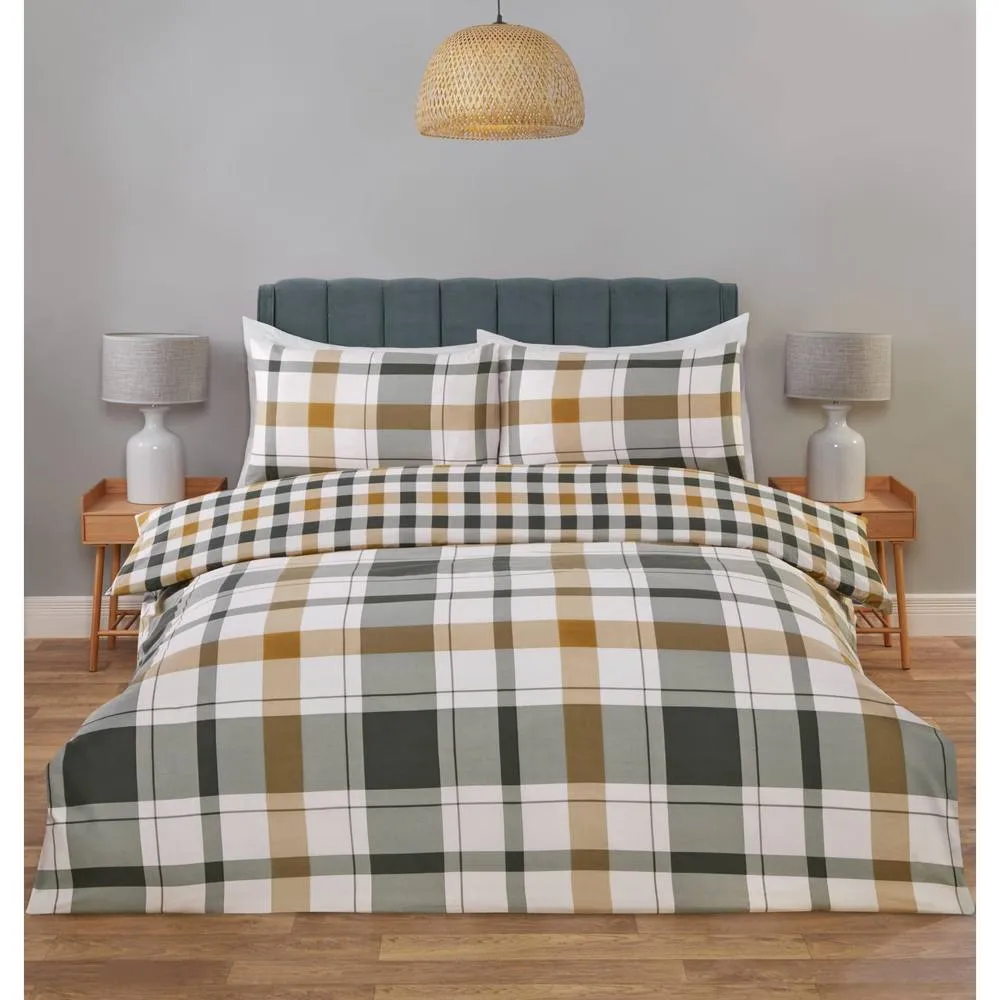 Rapport Home Braemar Check Microfibre Duvet Cover Set with Pillowcase (Green)