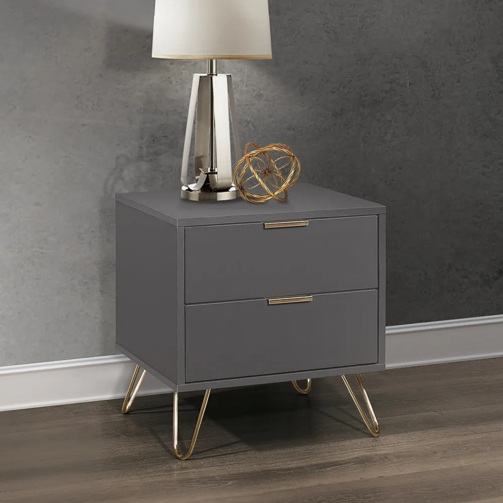 Arlo Charcoal Wooden 2 Drawer Bedside Table