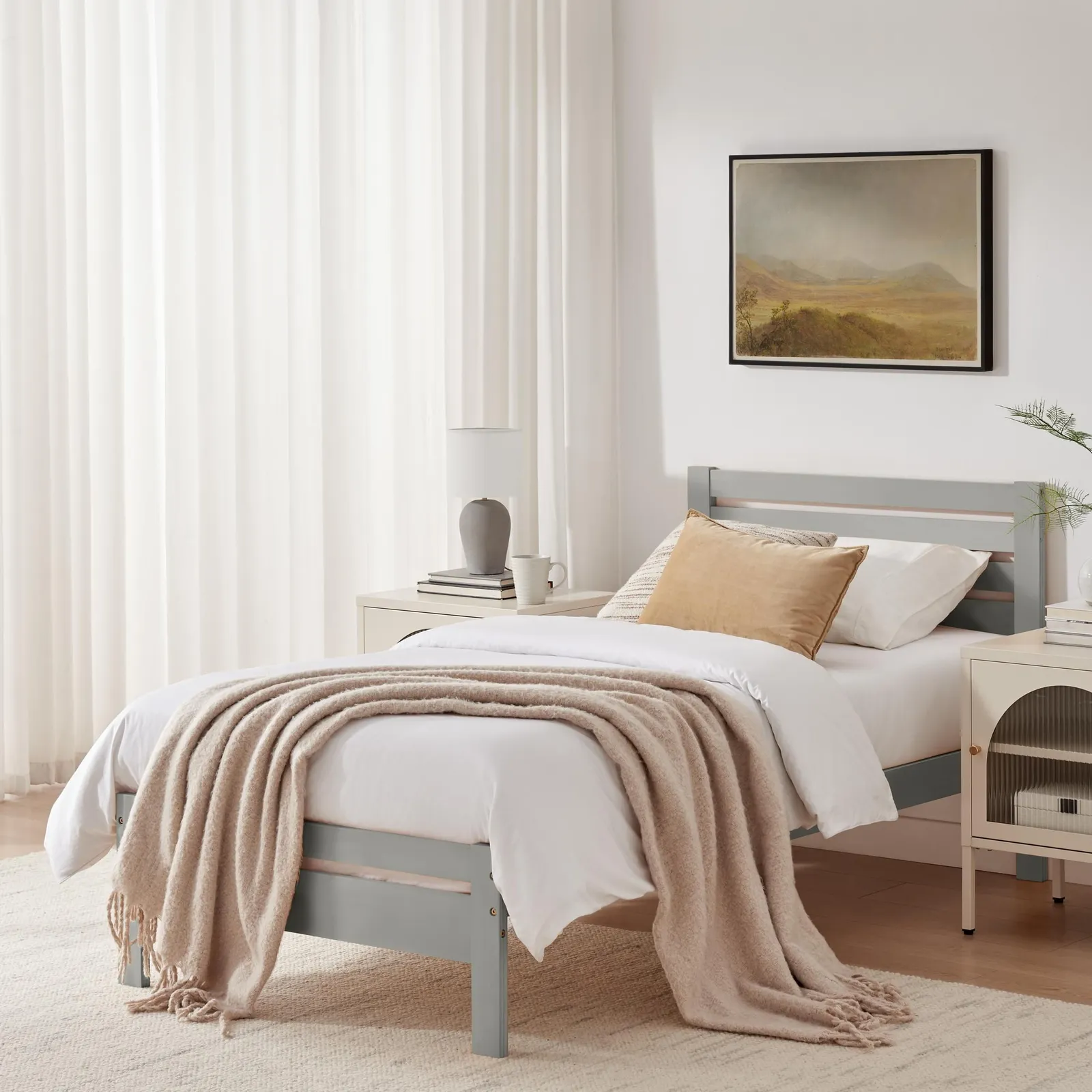 FurnitureboxUK Declan Solid Pine Single Bed Frame in Light Grey 1