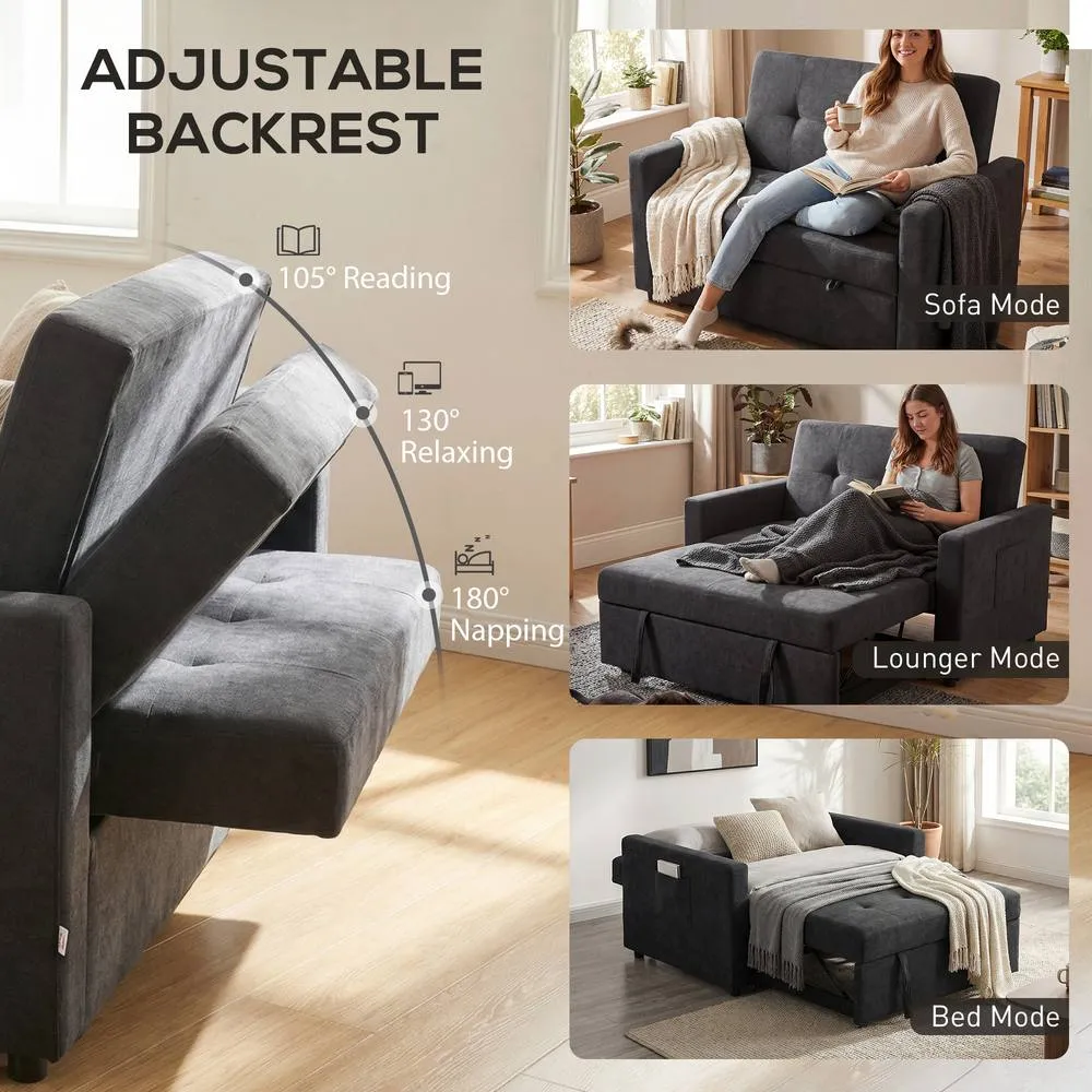 HOMCOM 2 Seater Sofa Bed Convertible Bed Settee with Pillows, Black 5