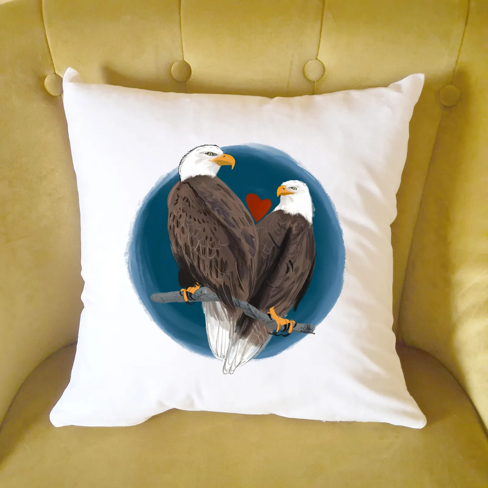 Afewhometruths Mates for Life Gift for Couples Bald Eagles Love Cushion - Anniversary, Wedding Gift in Off-White