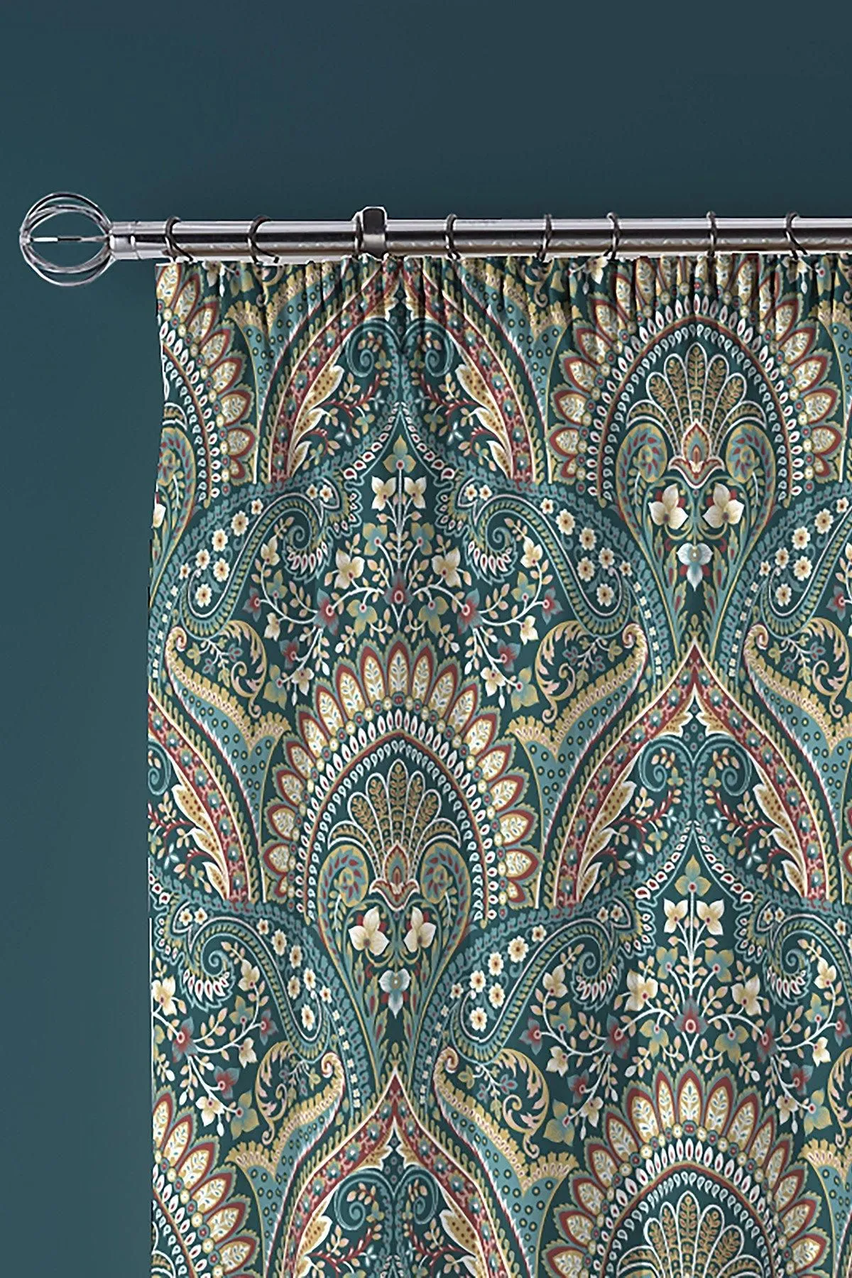 Dreams & Drapes 'Palais' Lined Pair of Pencil Pleat Curtains With Tie-Backs in Teal 2