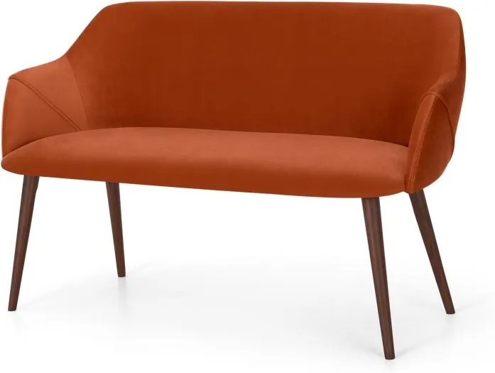 Lule Compact Dining Bench, Flame Orange Velvet and Walnut