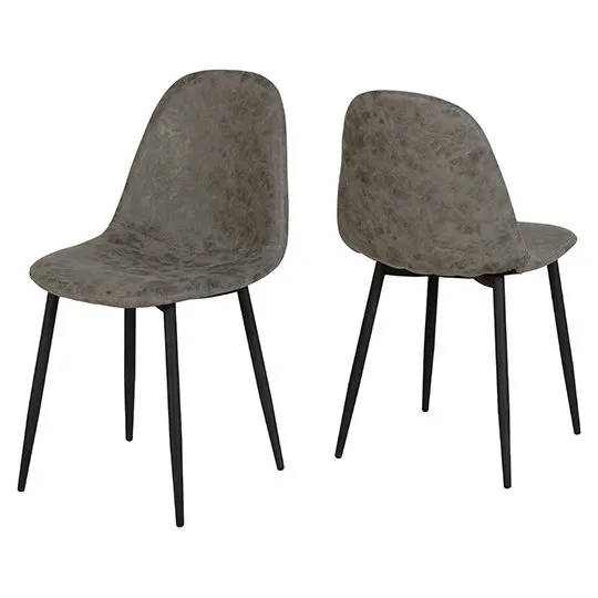 Athens Fabric Dining Chair In Grey Faux Leather In Pair