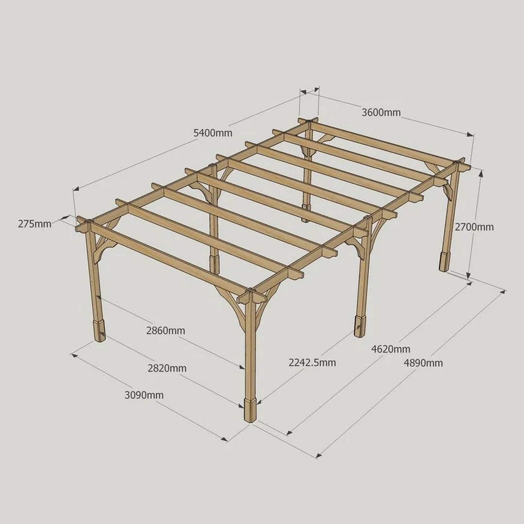 Rutland County Garden Furniture Ltd Premium Pergola 6 Posts - Wood - L360 x W540 x H270 cm - Light Green in Brown 4
