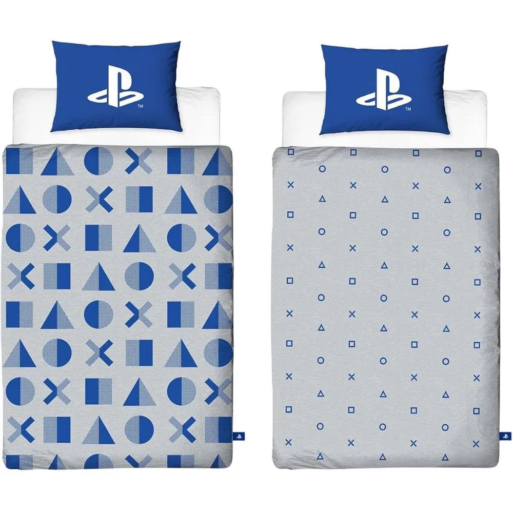 Playstation Controller Buttons Reversible Duvet Set in Light Grey
