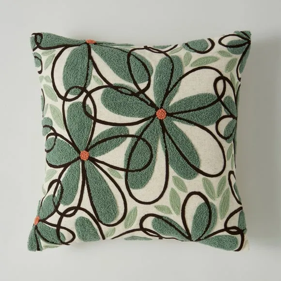 Crewel Work Floral Square Cushion