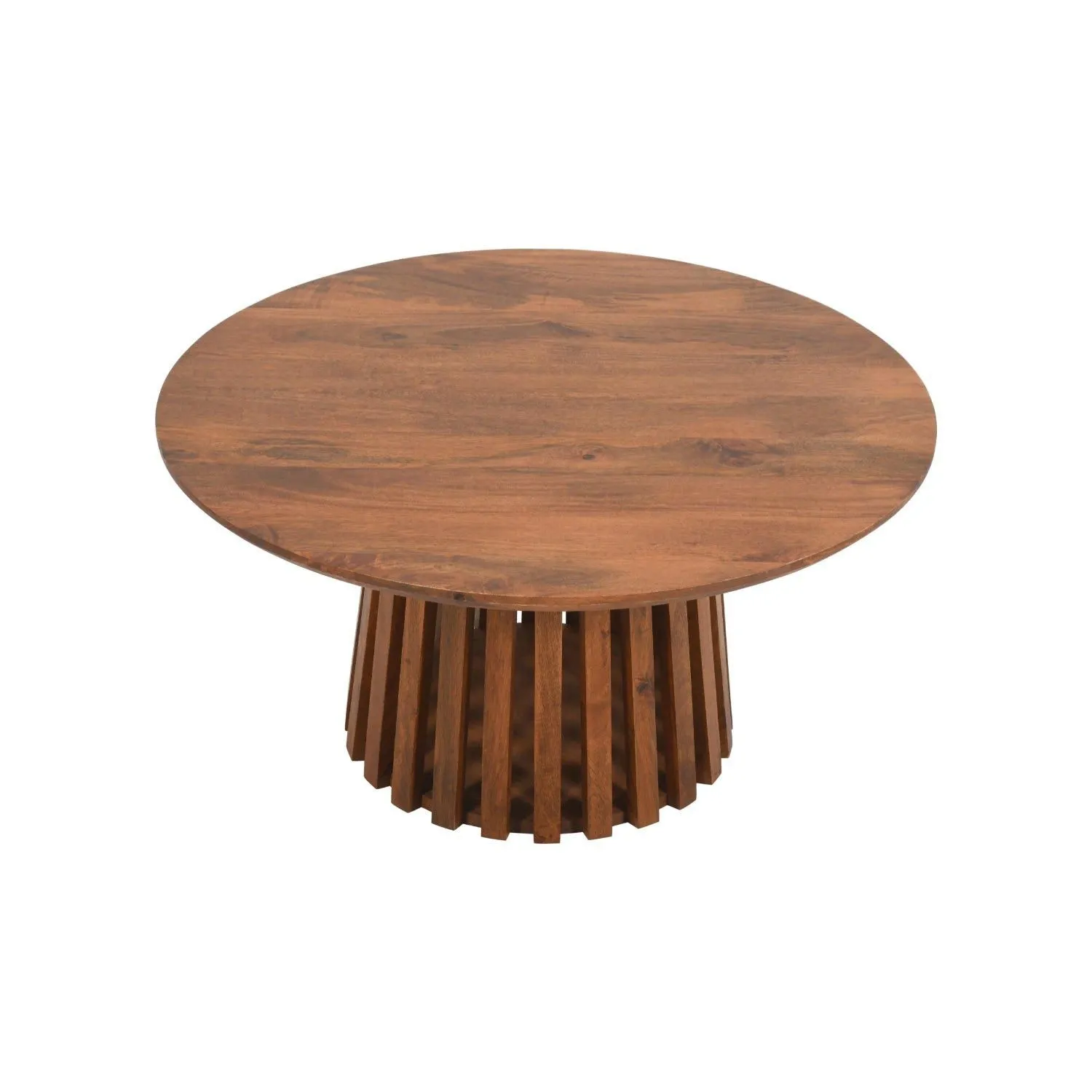 IH Design Carney Mango Wood Slatted Round Coffee Table 80cm in Brown 3