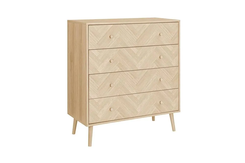 Birlea 4 Drawer Oak Brown Wooden Chest Herringford in Light Oak 6