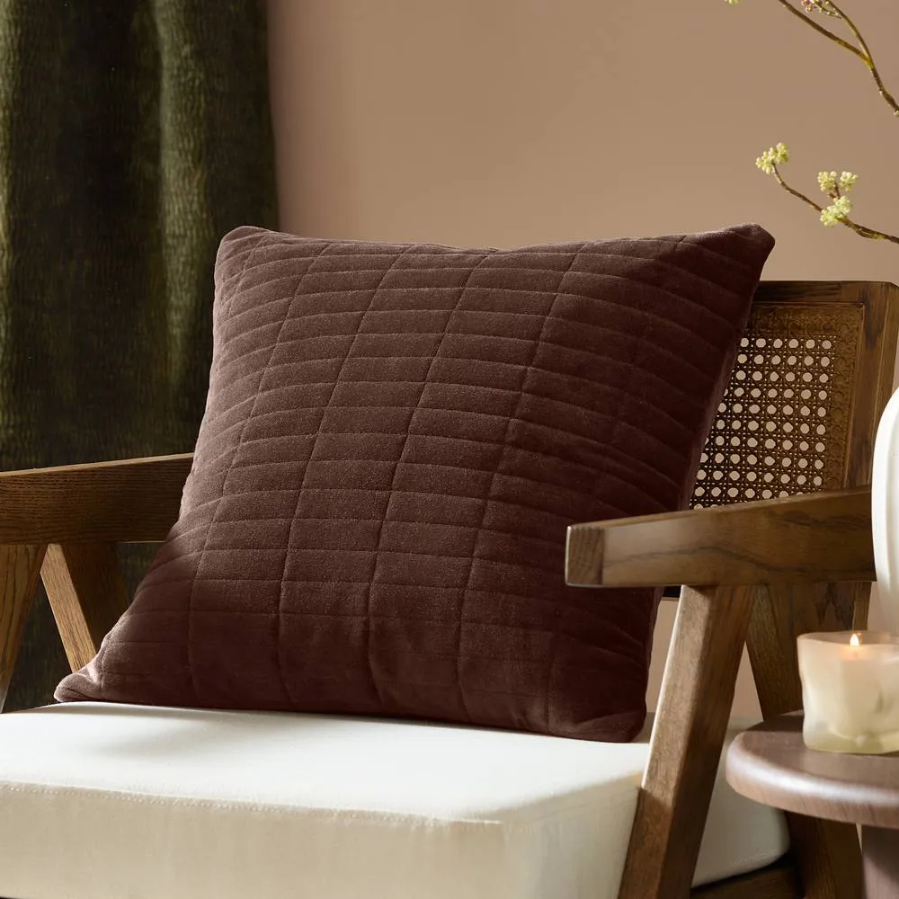 Yard Dales Quilted 100% Cotton Velvet Cushion in Brown 1