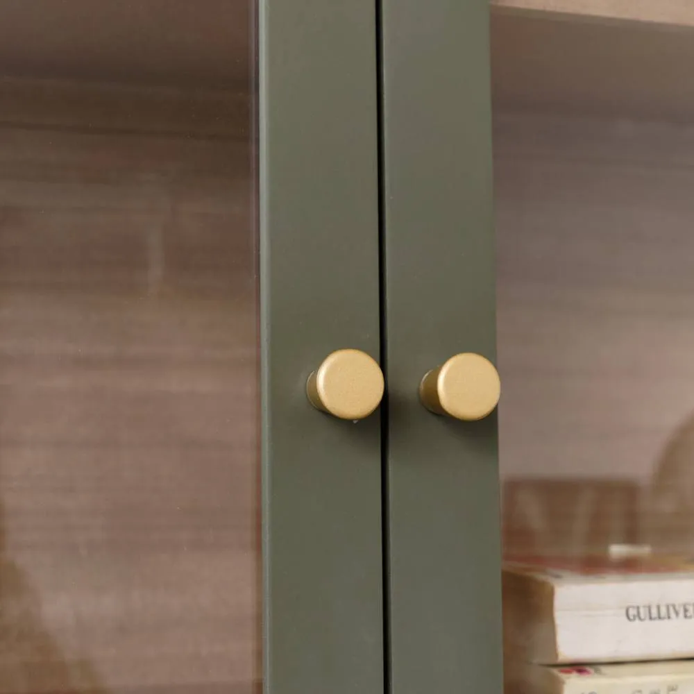 Melody Maison Khaki Green & Wood Wall Cabinet With Clear Glass Front 70cm X 90cm 5