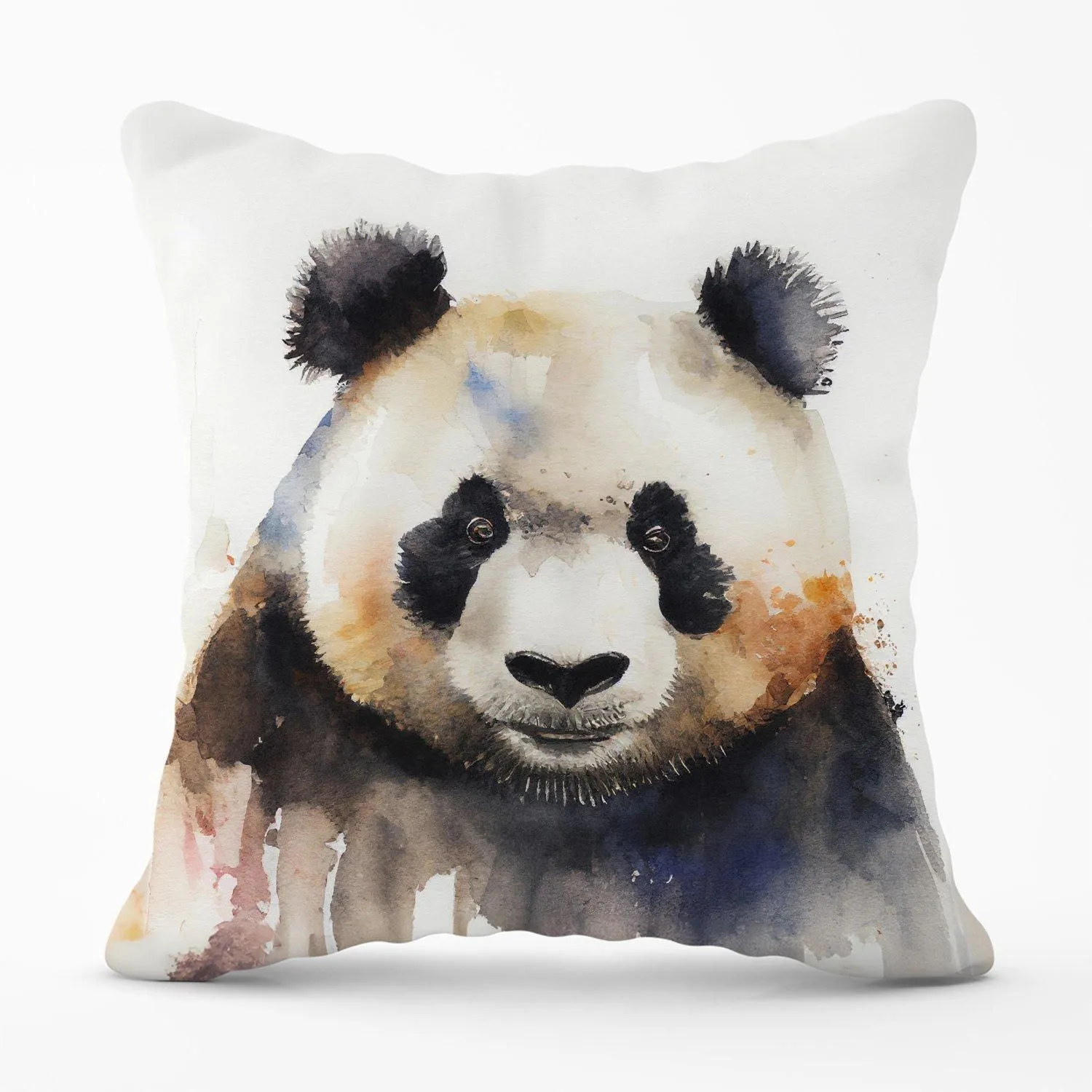 Warren Reed - Designer Panda Watercolour Outdoor Cushion in Brown