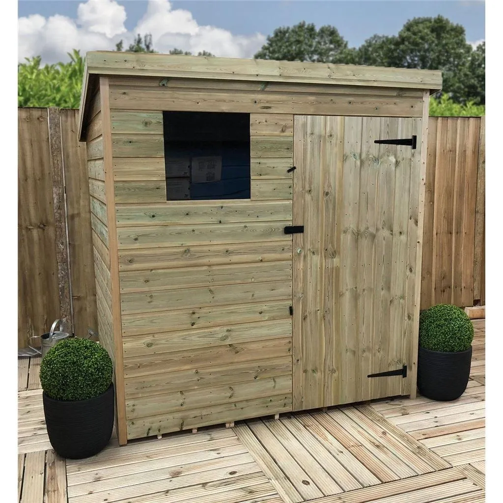 Marlborough 6 x 6 Pressure Treated Pent Garden Shed with Single Door in Natural 5