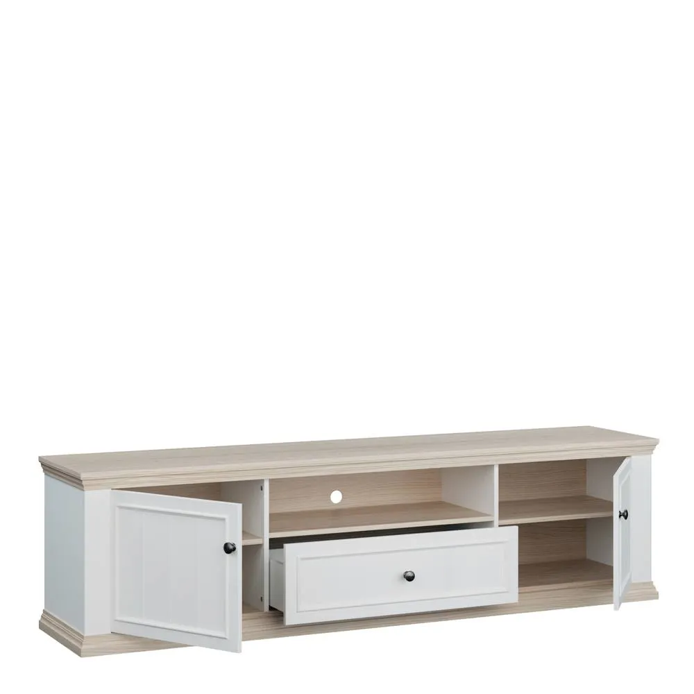 Furniture To Go Pontypool Wide TV Unit - 2 Doors, Drawer & Open Shelf in White & Oak 5