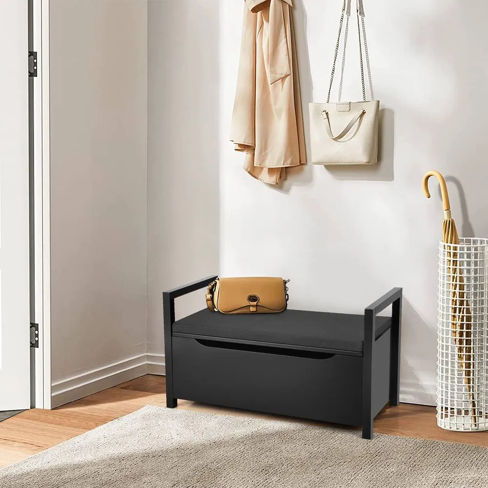 Costway 2 IN1 Wooden Shoe Bench Storage Cabinet Padded Seat Organizer in Black 3
