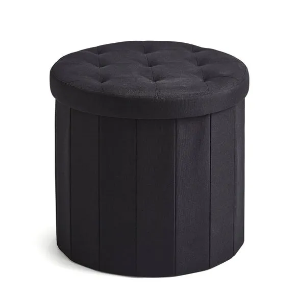 Faux Linen Round Ottoman 3