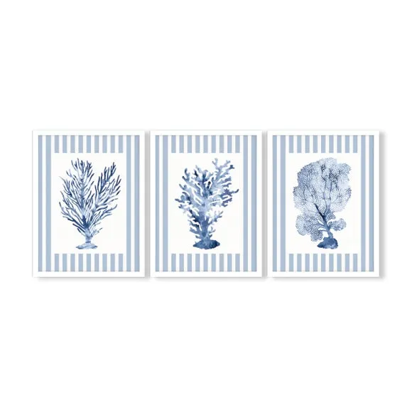Set of 3 Shibori Coral Striped Framed Prints 2