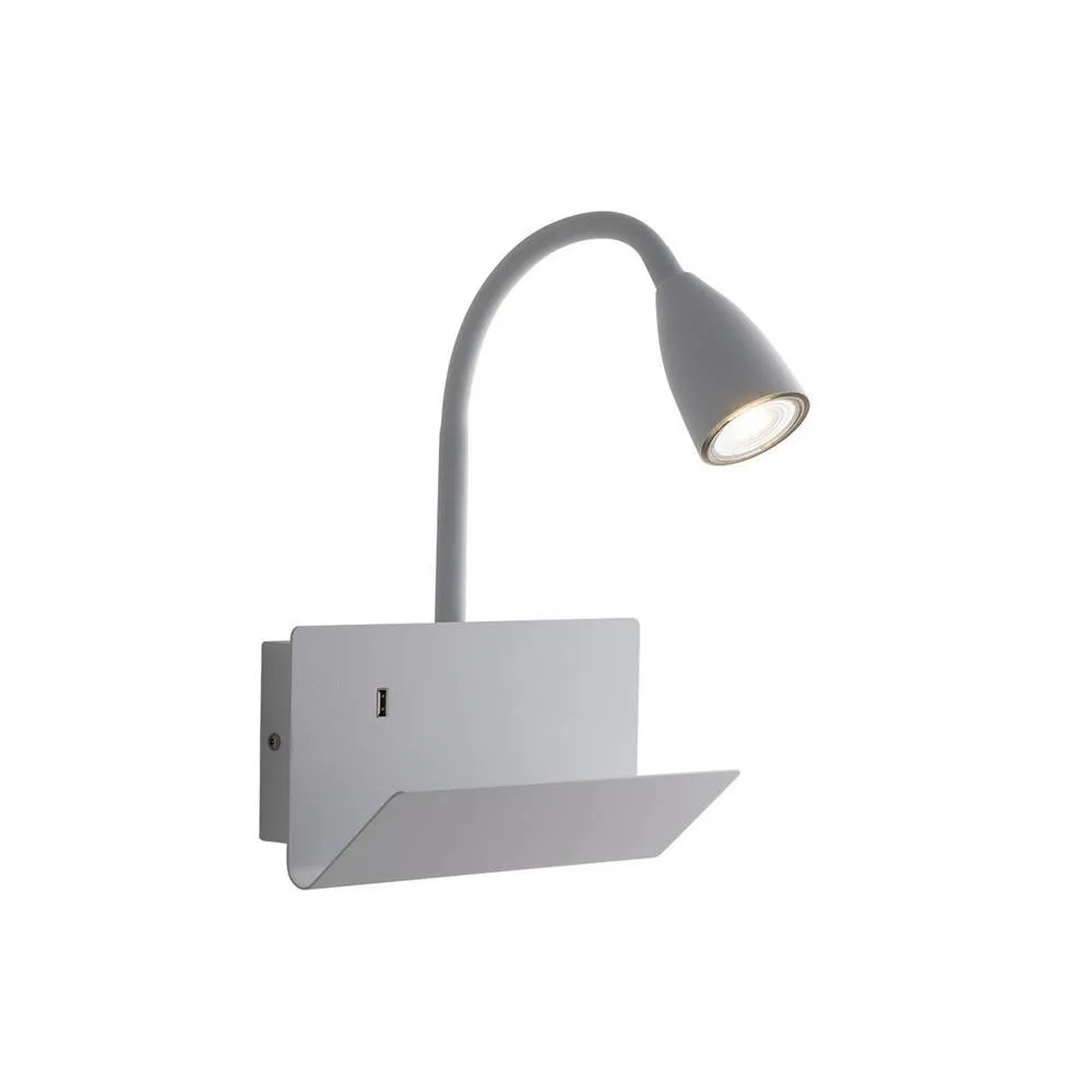 Netlighting Gulp Flexible Arm Reading Usb Wall Lamp Shelf White GU10