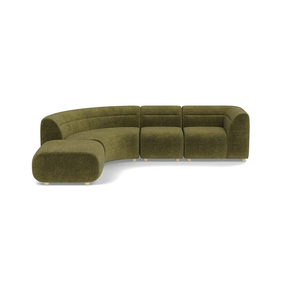 Heal's Lilli Left Hand Facing Curved Corner Sofa Boucle Velvet Wilder Natural Beech Feet 1