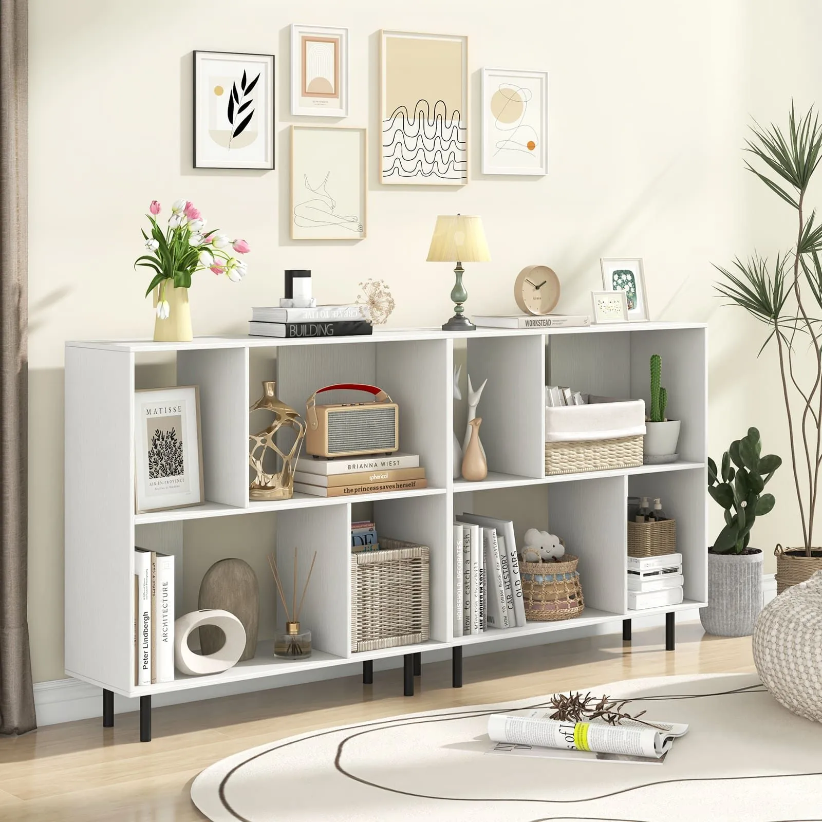 Costway Open Shelf Bookcase Modern Minimalist Cube Bookshelf in White 3