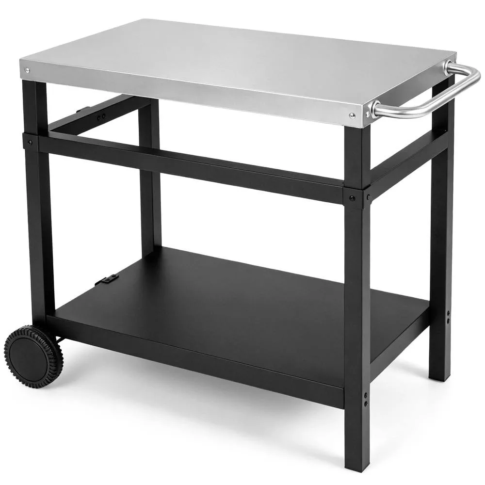 Costway Stainless Steel Grill Table 85 x 50 cm Double Shelf in Black
